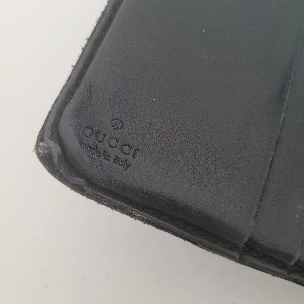Gucci Guccissima Bifold Wallet Black GG Monogram Leather Coin Pocket Italy Mens